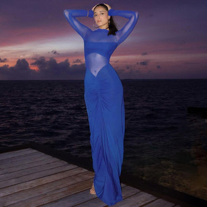 women's clothing spring and summer new fashion sexy temptation mesh long sleeve slim fit hip dress female