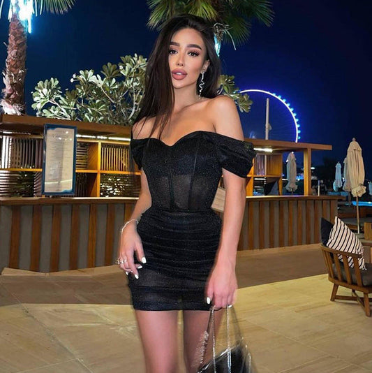 women's clothing spring new fashion sexy one-shoulder dress solid color slim fit hip dress