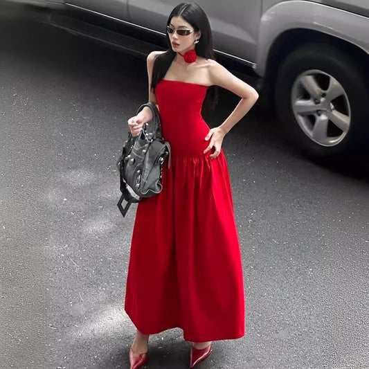 women's clothing summer new  temperament elegant pleated design flower waist suspender dress